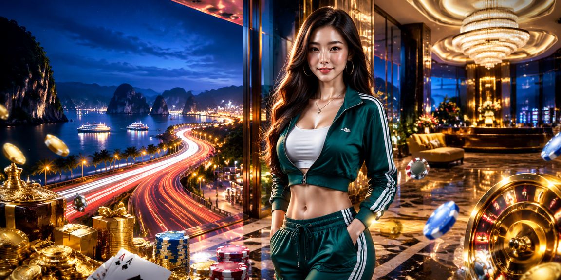 Vịnh Hạ Long với ánh neon casino tượng trưng cho giải trí trực tuyến Việt Nam
